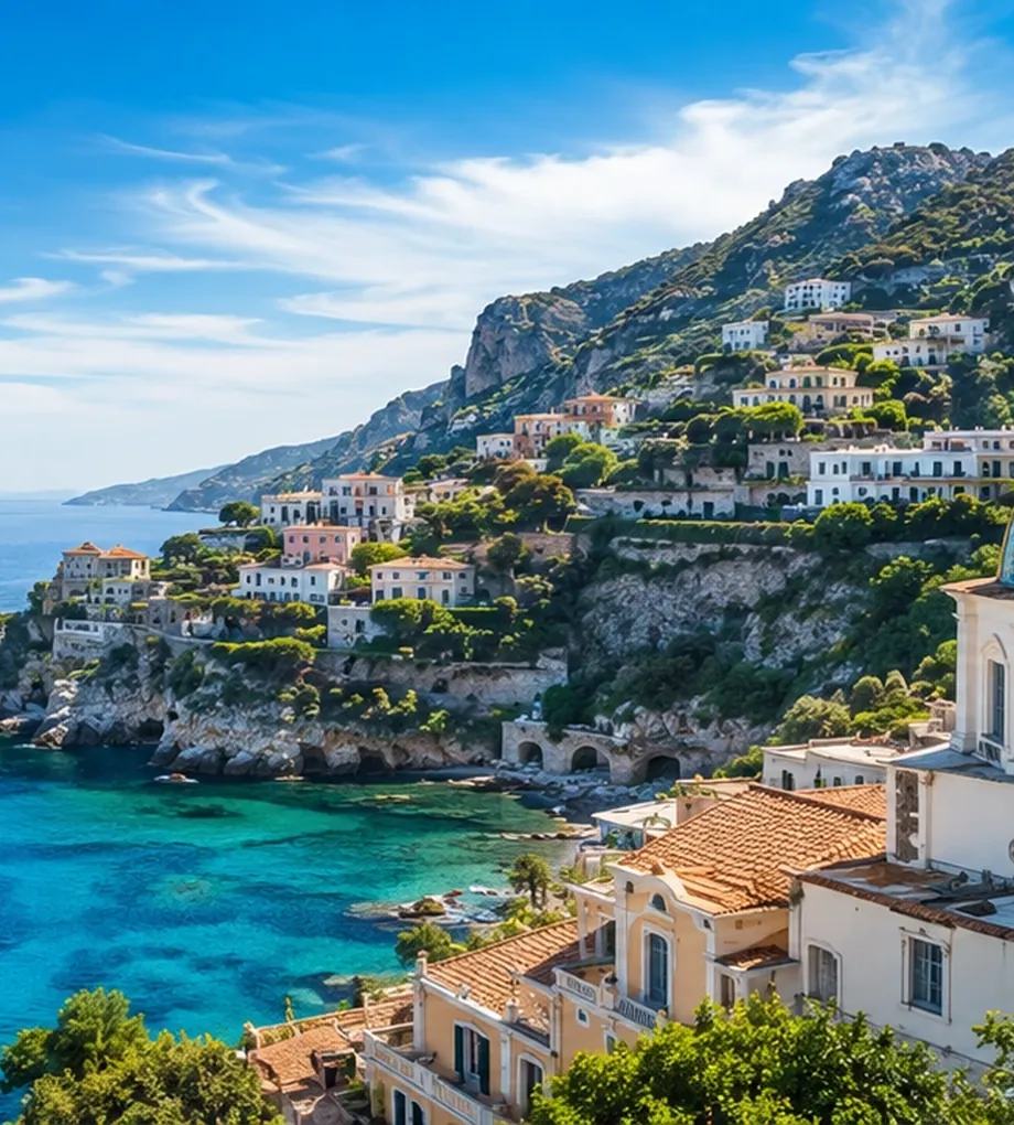 Sunlit coastal cliffs above the sea